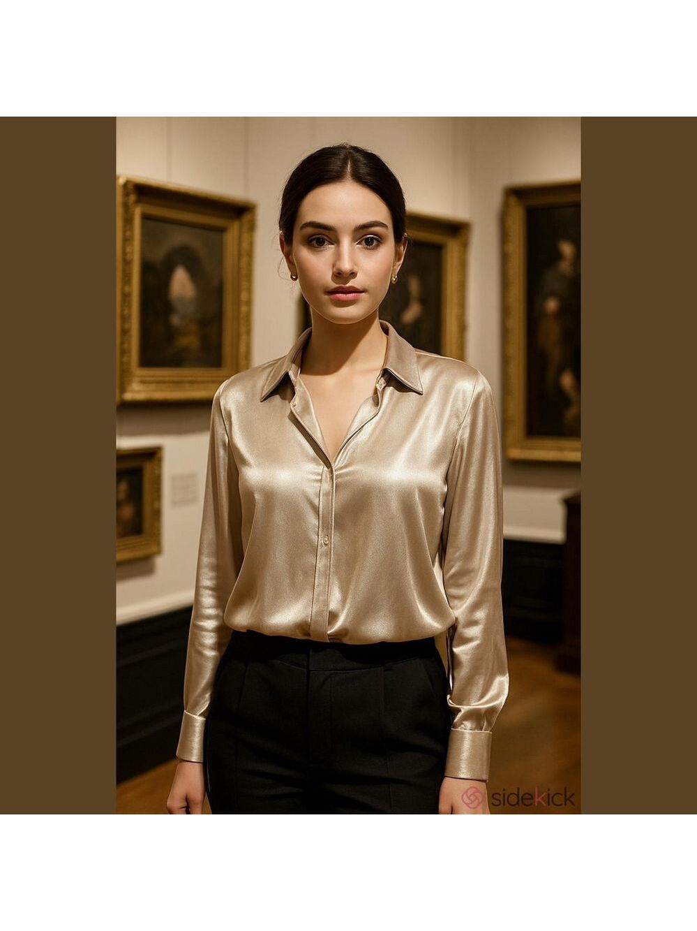 4/$67 Deal! Dex Shiny Metallic Blouse - Light Champagne